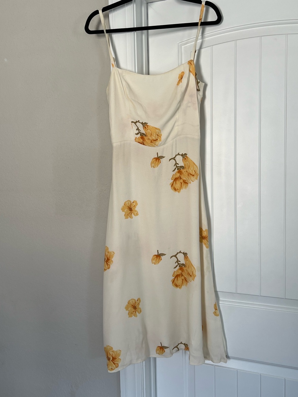 Reformation Cream Slip Midi Dress Yellow Floral Print ivory size 4 - Picture 4 of 10